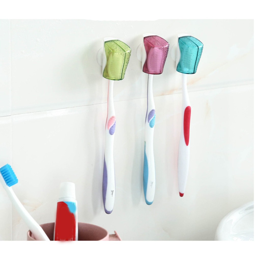 6pcs Bathroom Wall Mount Toothbrush Holder Suction Cup Rack Dustproof Cover