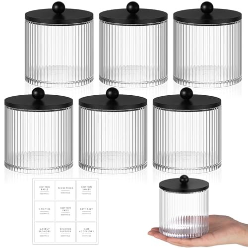 Yaomiao Pcs Ribbed Bathroom Canisters Apothecary Jars with Bamboo Lids 6 Black