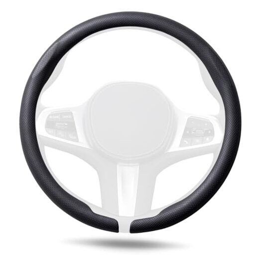  Nappa Leather Steering Wheel Cover, Ultra-Thin Car Steering Wheel Black