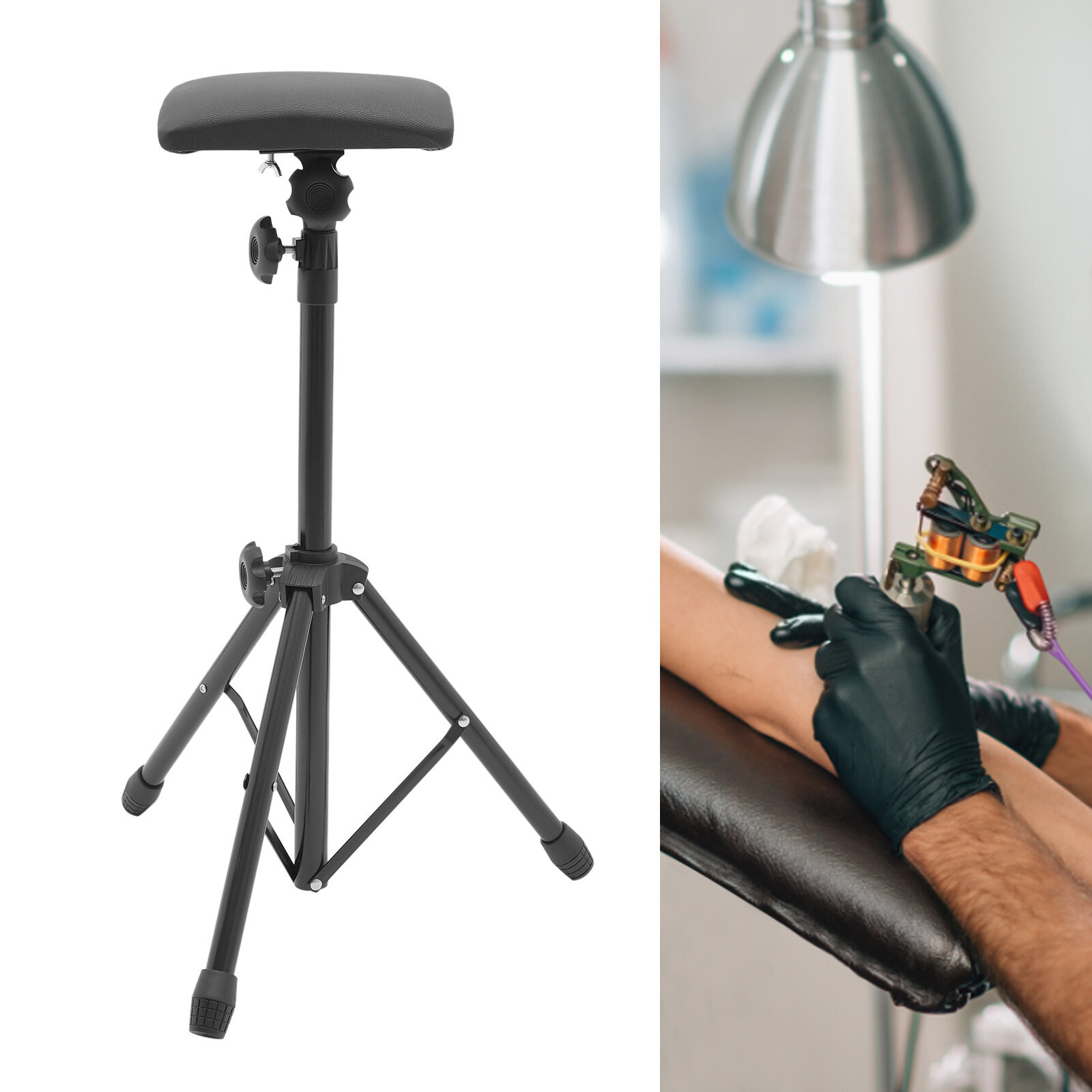 Black Heavy Duty Tattoo Armrest Adjustable Sponge Pad Arm Leg Rest Tripod Stand