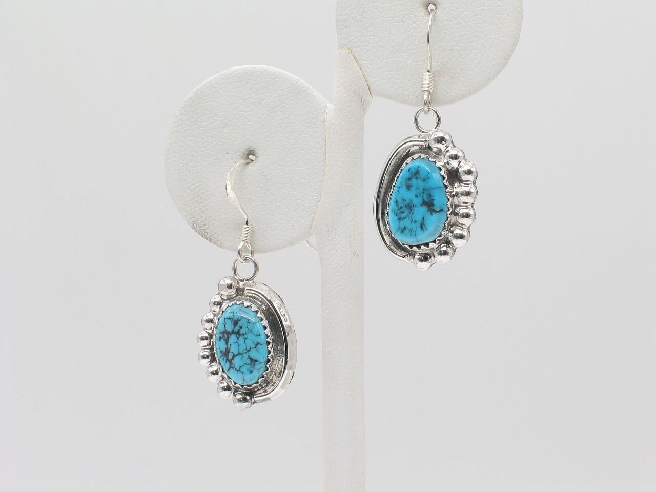 Navajo Donovan Nez Sterling Silver & Kingman Turquoise Handmade Dangle Earrings