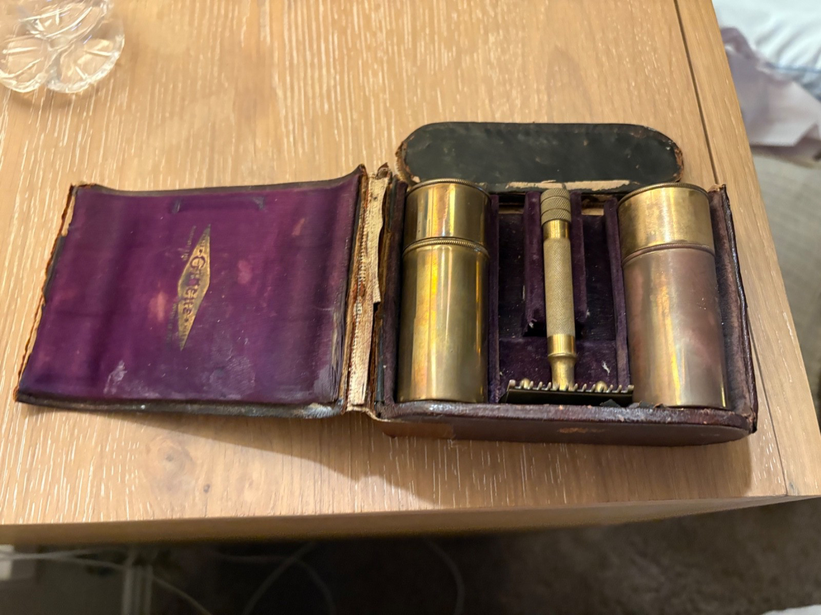 Rare Early Gillette Razor Brass  Razor Shaving Kit  Early