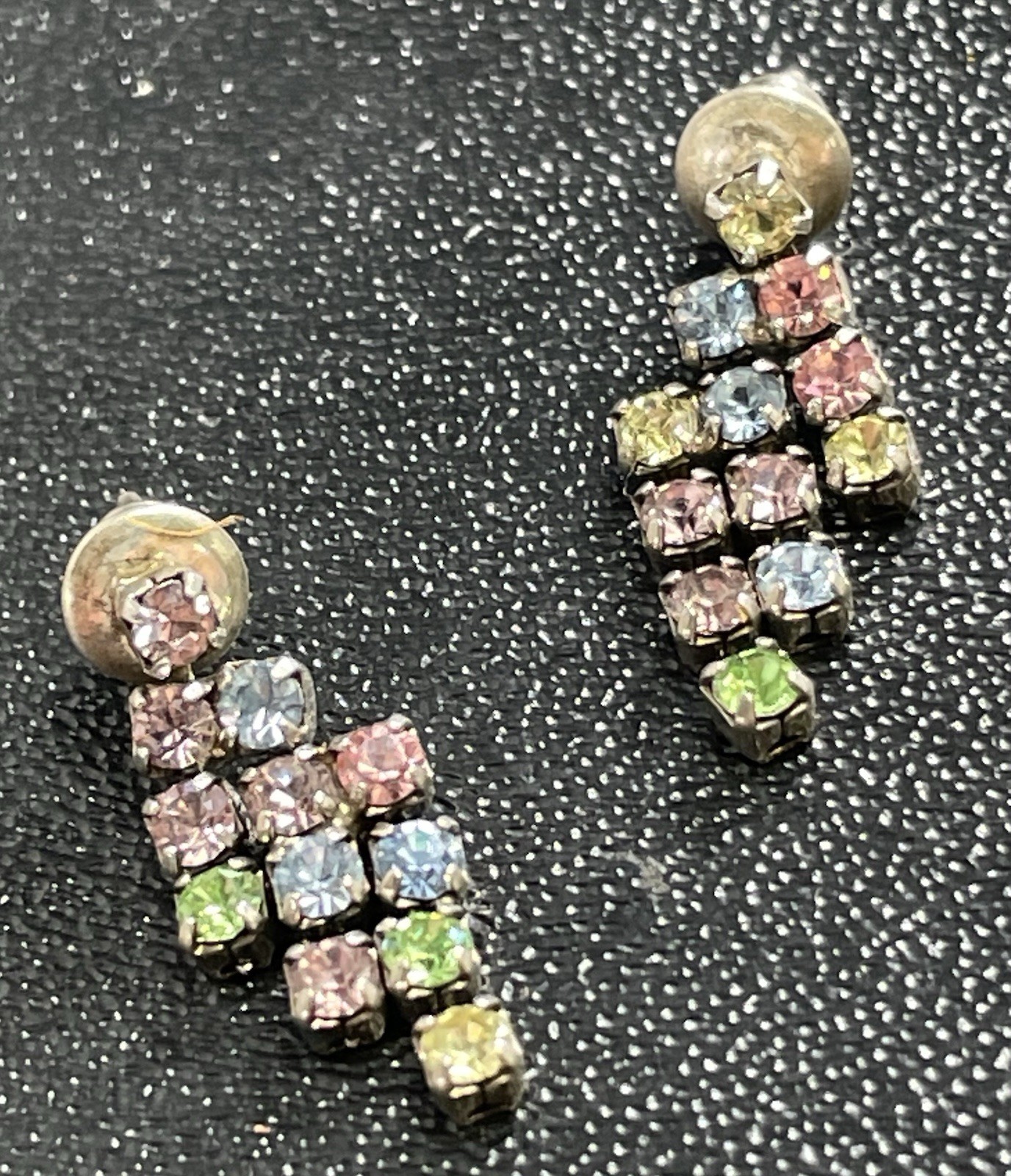 Vintage Pastel Colorful Crystal Rhinestone Dangle Earrings
