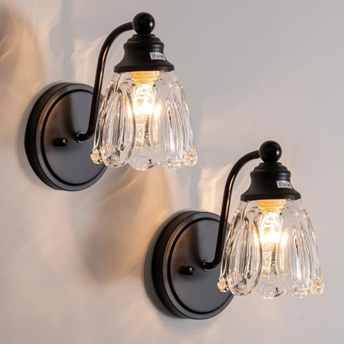  Vintage Black Wall Sconce Set ot Two,Hardwired Matte Black Bathroom Black-2pcs