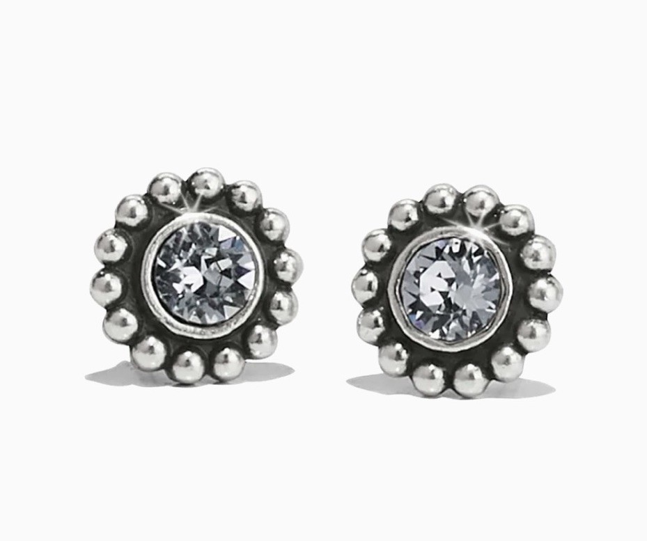 NEW Brighton Twinkle Mini Clear Crystal Silver Post Earrings-NWT W/Gift Pouch