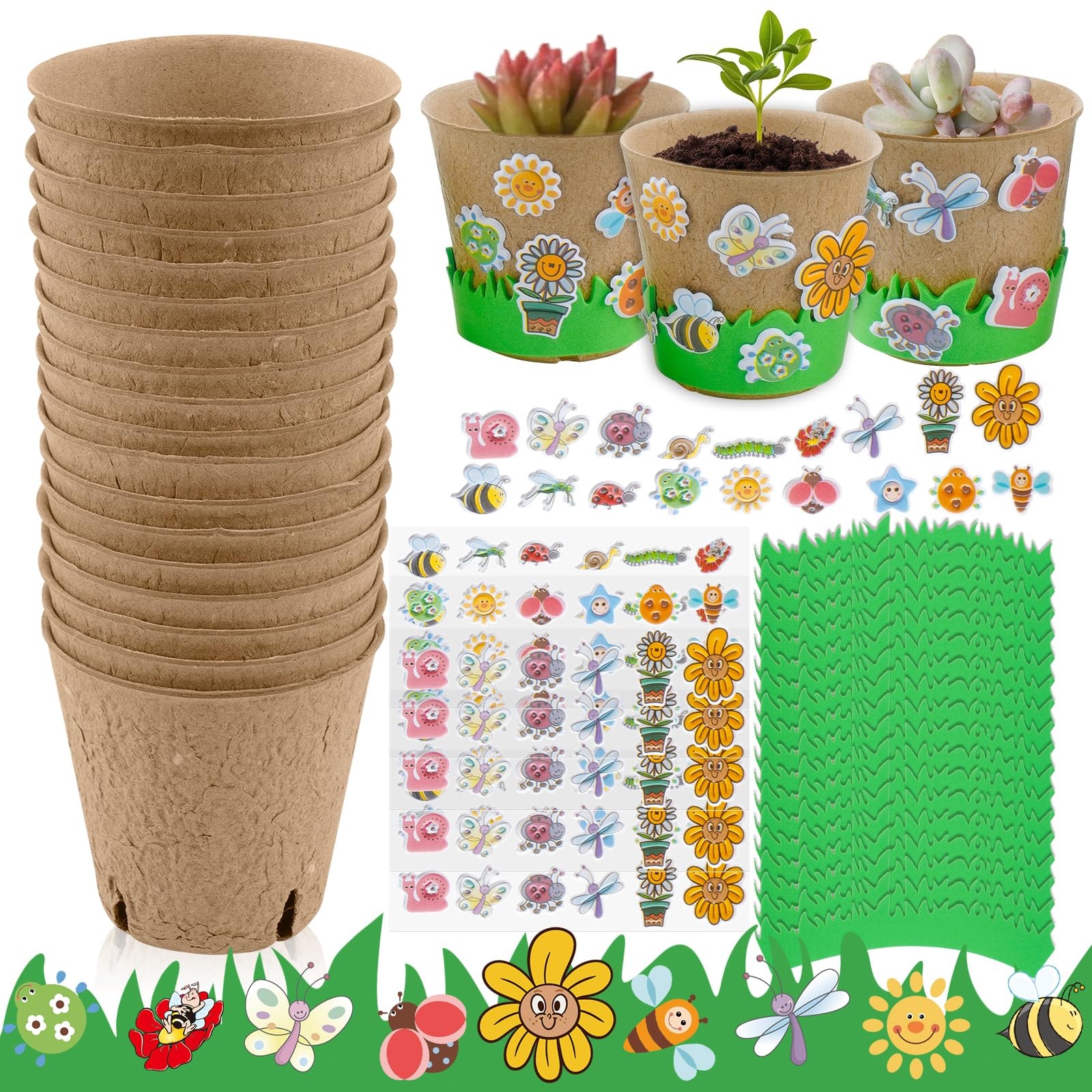 18 Pack Spring Garden Paper Pot Craft Kit For Kids DIY Art Activities Set