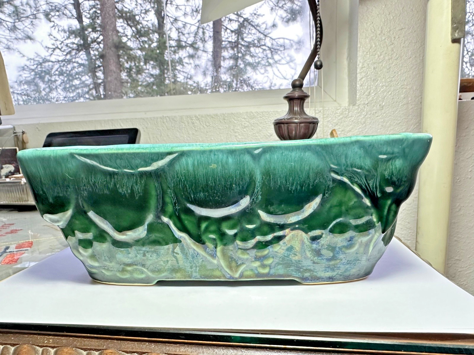 Vintage Hull F18 USA Rectangular Window Sill Planter Grape Vine Design