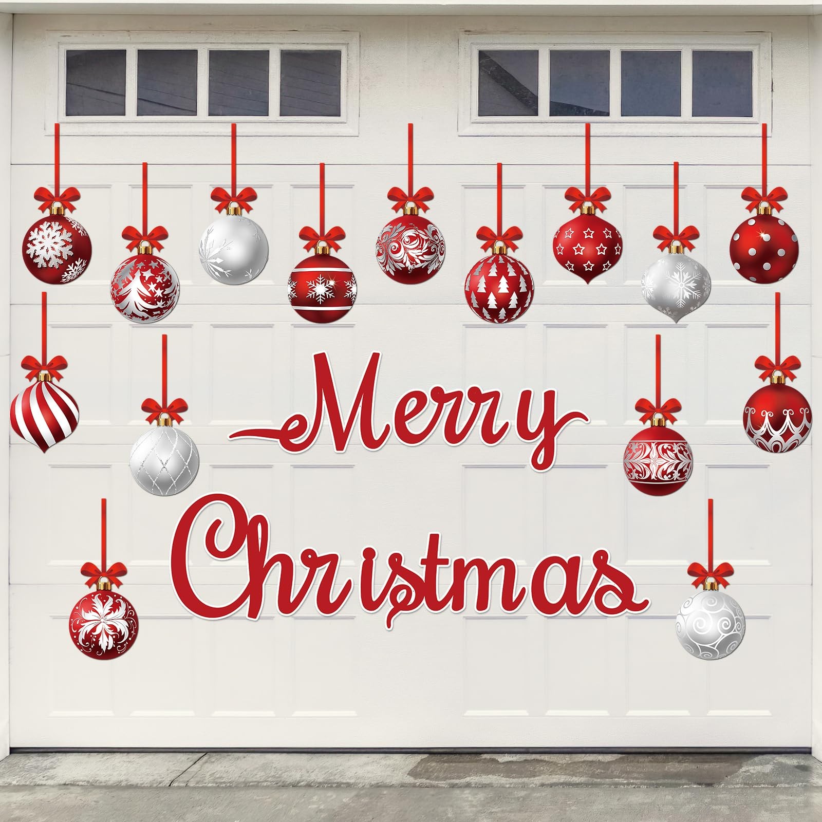 36 Pcs Christmas Garage Door Magnets Decorations, Xmas Medium, Red Silver 