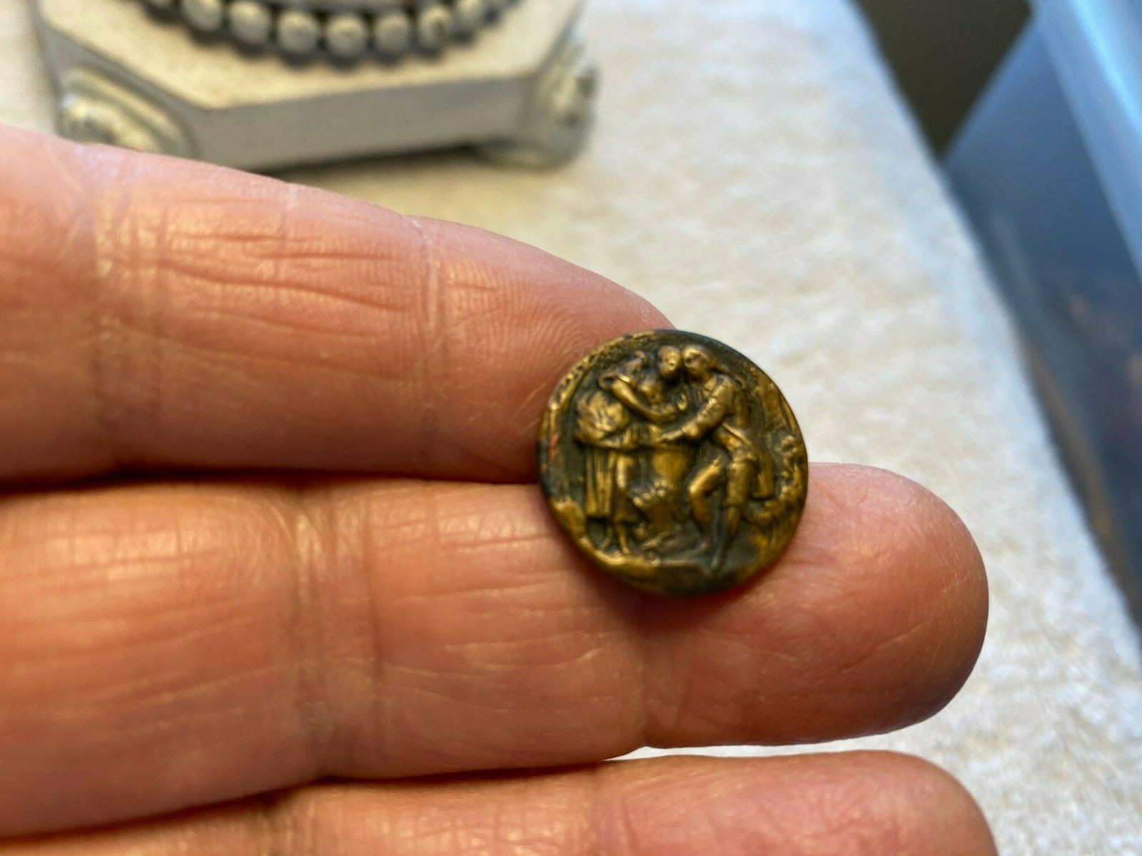 Antique German Brass Button Most Rare Ornate Detail Eingetr Muster W.L.R.