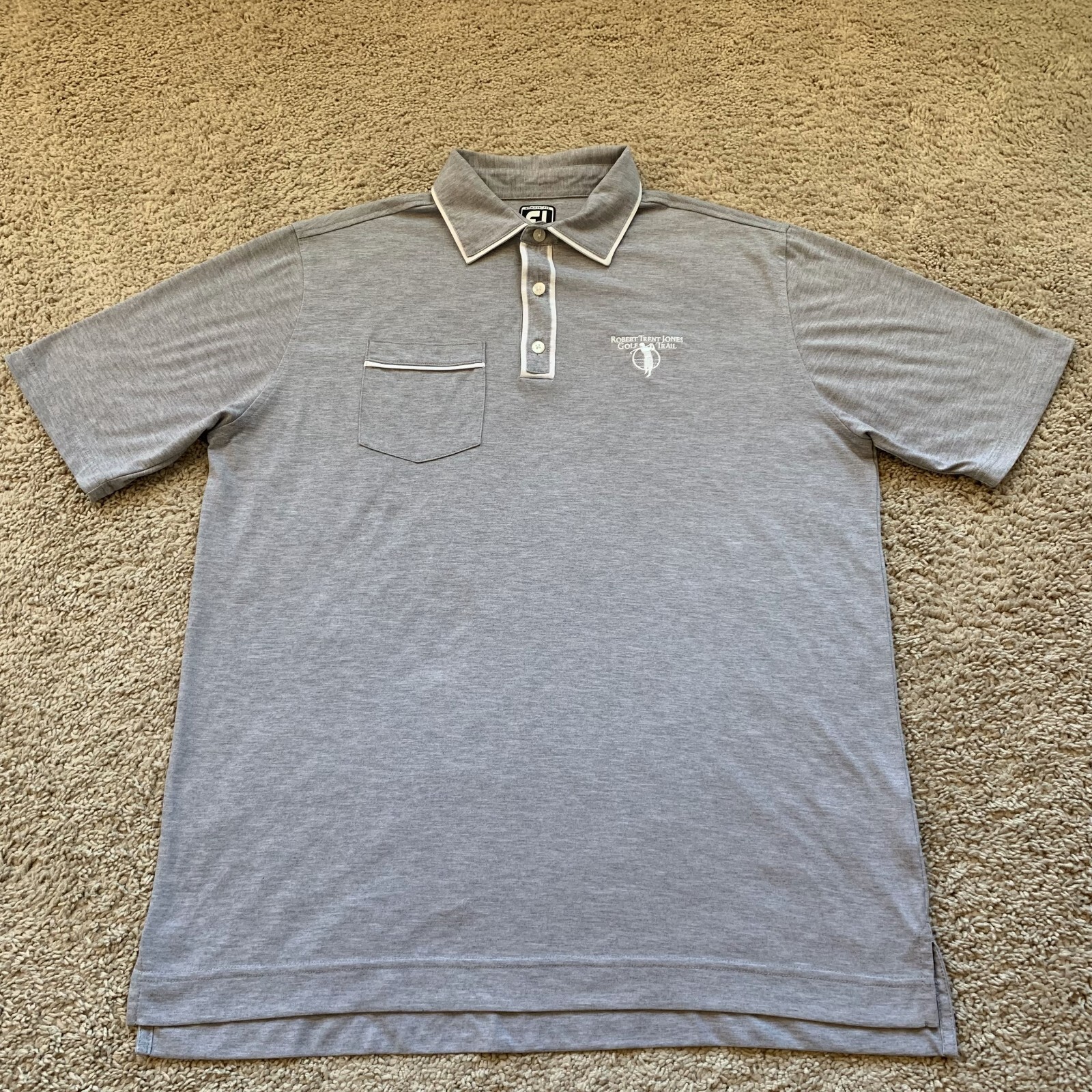 FootJoy Polo Shirt Men XL Gray Short Sleeve Stretch Golf Robert Trent Jones