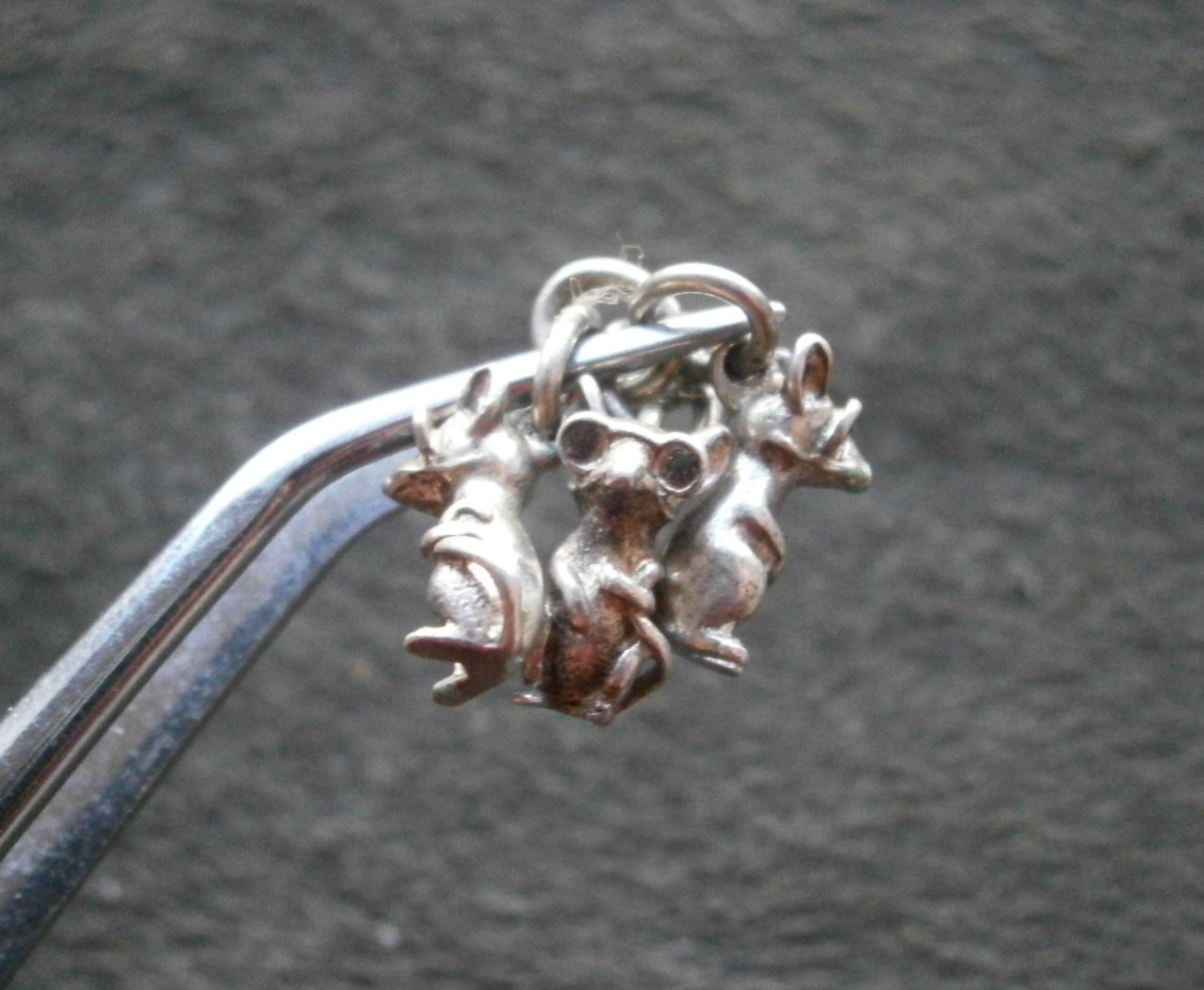 Three Blind Mice Individual Mice Vtg Sterling Silver Bracelet Charm Pendant 3.0g