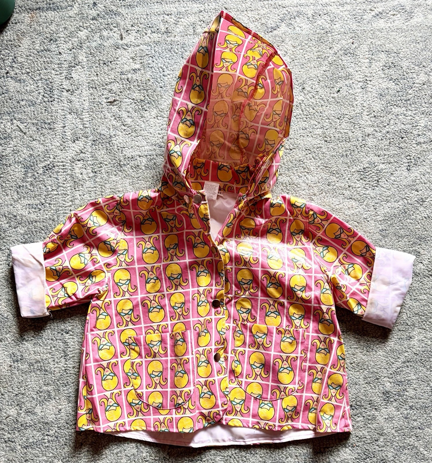 1970s Girl’s Ali Mac “It Girl” Pink Checkerboard Waterproof Rain Coat VTG Sz 3T