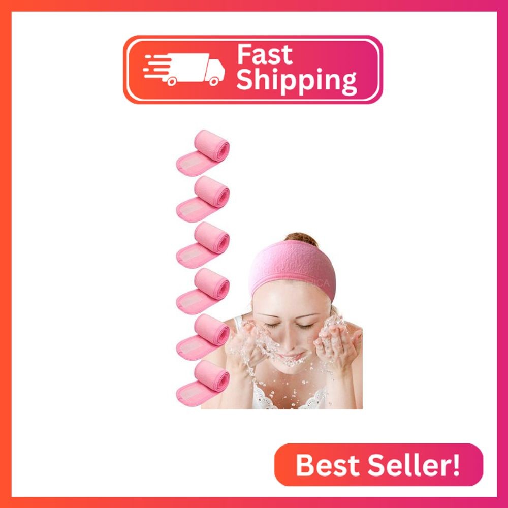 EUICAE Spa Headband Pack of 6 All Pink Sweat Head Towels - Non-slip, Stretchable