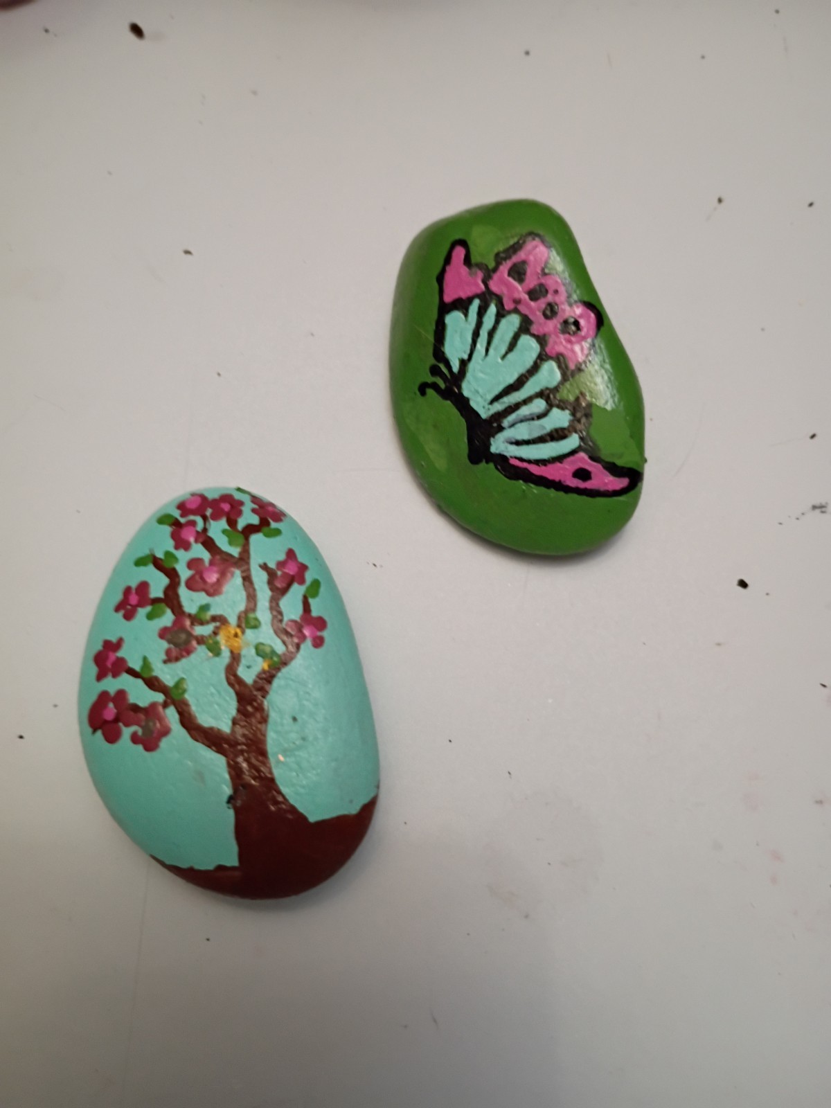 Springtime Hand Painted Kindness Rocks, Butterfly With Flowering Tree
