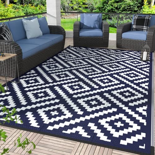  Outdoor Rug for Patio Clearance,9'x12' Waterproof Large Mat,Reversible 