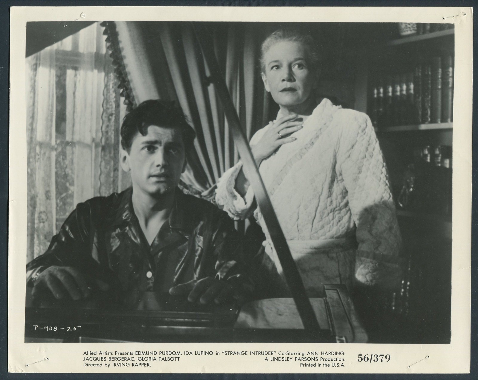 EDMUND PURDOM ANN HARDING in Strange Intruder '56 BATHROBE WOW