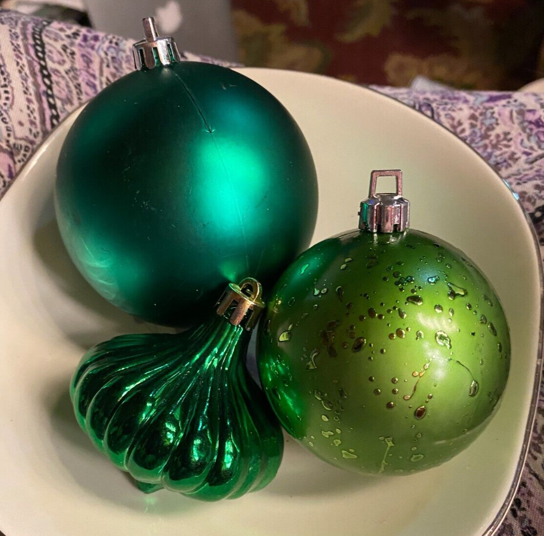 3 Matt & Shiny Green 2"-3" Plastic Christmas Ornaments