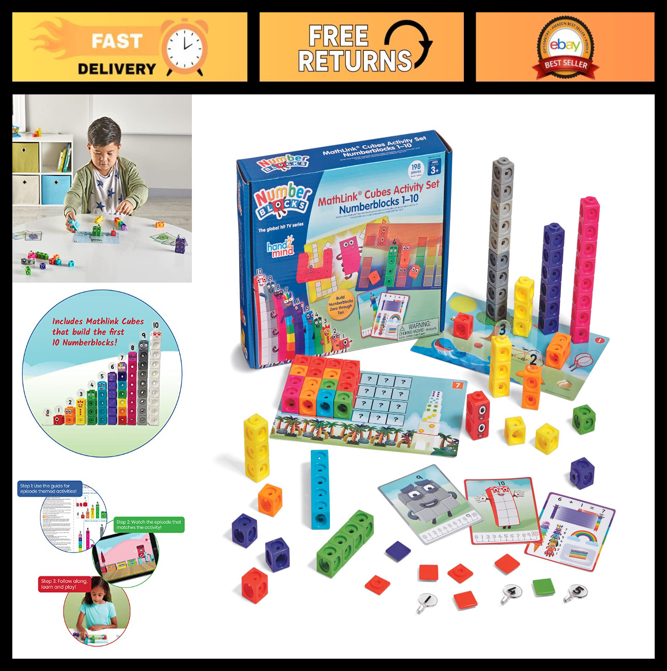 MathLink Cubes Activity Set 1-10 - 30 Preschool Learning Activities, Counting Bl