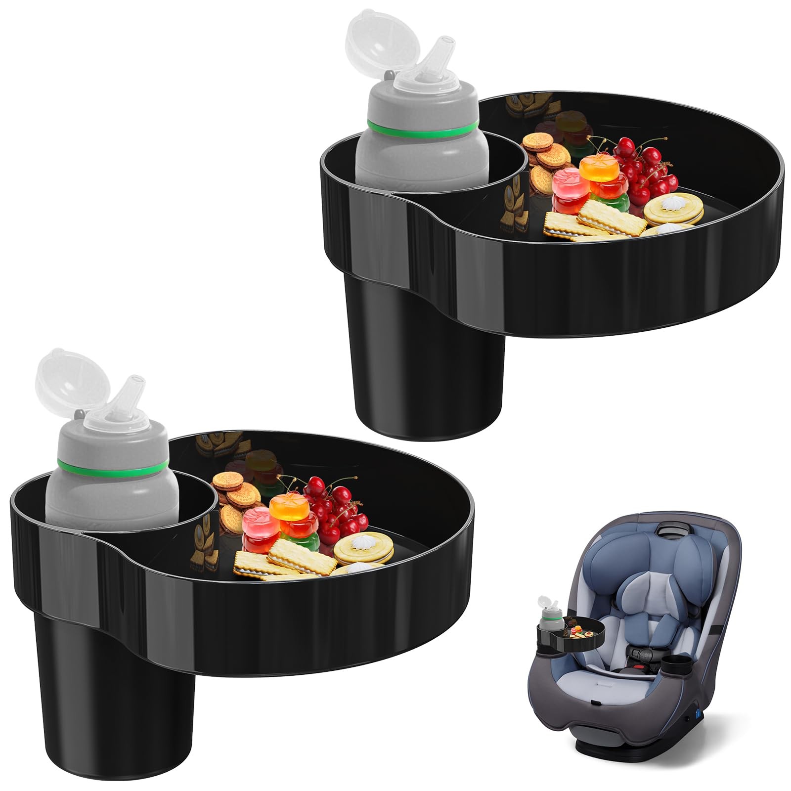 [2 Pack] Car Seat Snack Tray with Cup Holder - Universal Fit Travel Essential...