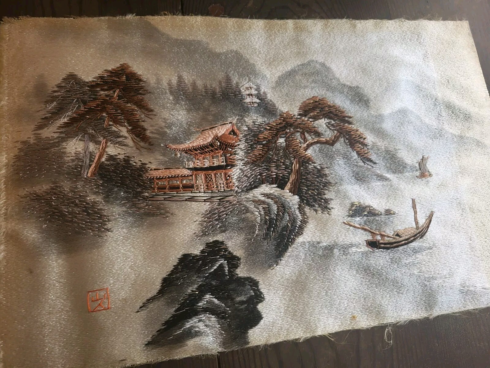 Japanese Silk Embroidery Landscape Unframed