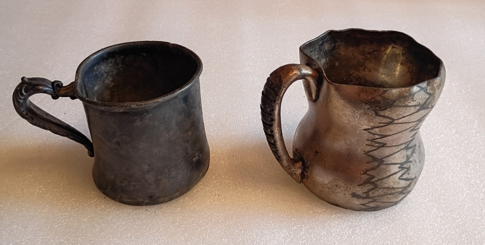 Lot of 2 Antique Silver Plate Shaving Mugs - James W. Tufts & Monarch Silver Co.