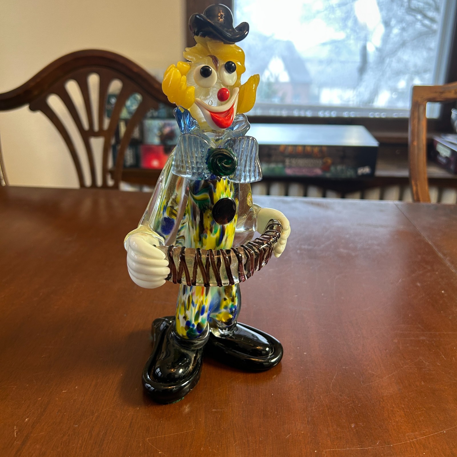 Vintage Art Blown Glass Clown Figure Mid Century Playing Accordion Murano 9"