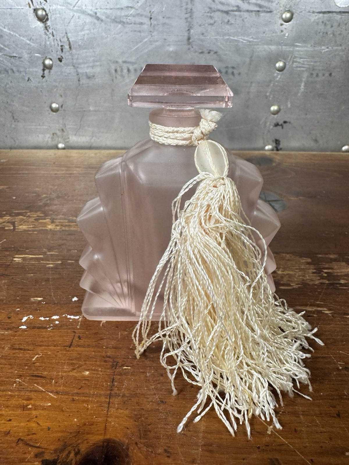 Vintage Art Deco Style Silvestri Pink Frosted Glass Perfume Bottle Floral Design