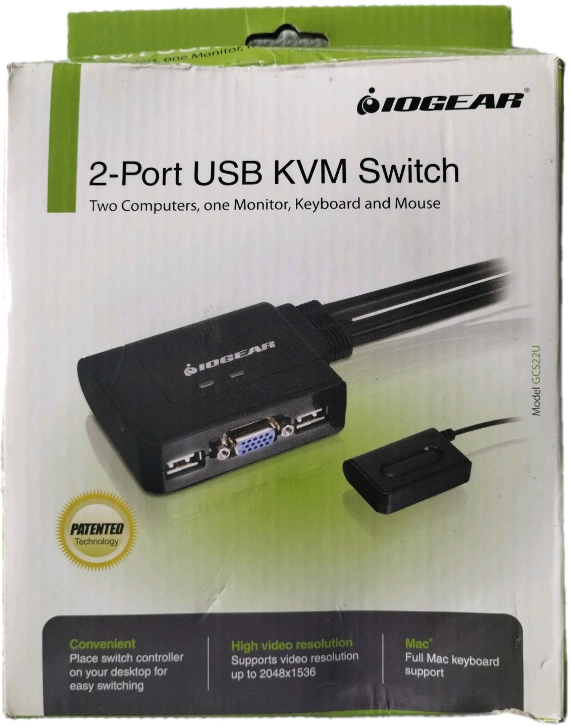 IOGEAR GCS22U 2-Port USB KVM Switch Two Computer, One Monitor, Keyboard & Mouse