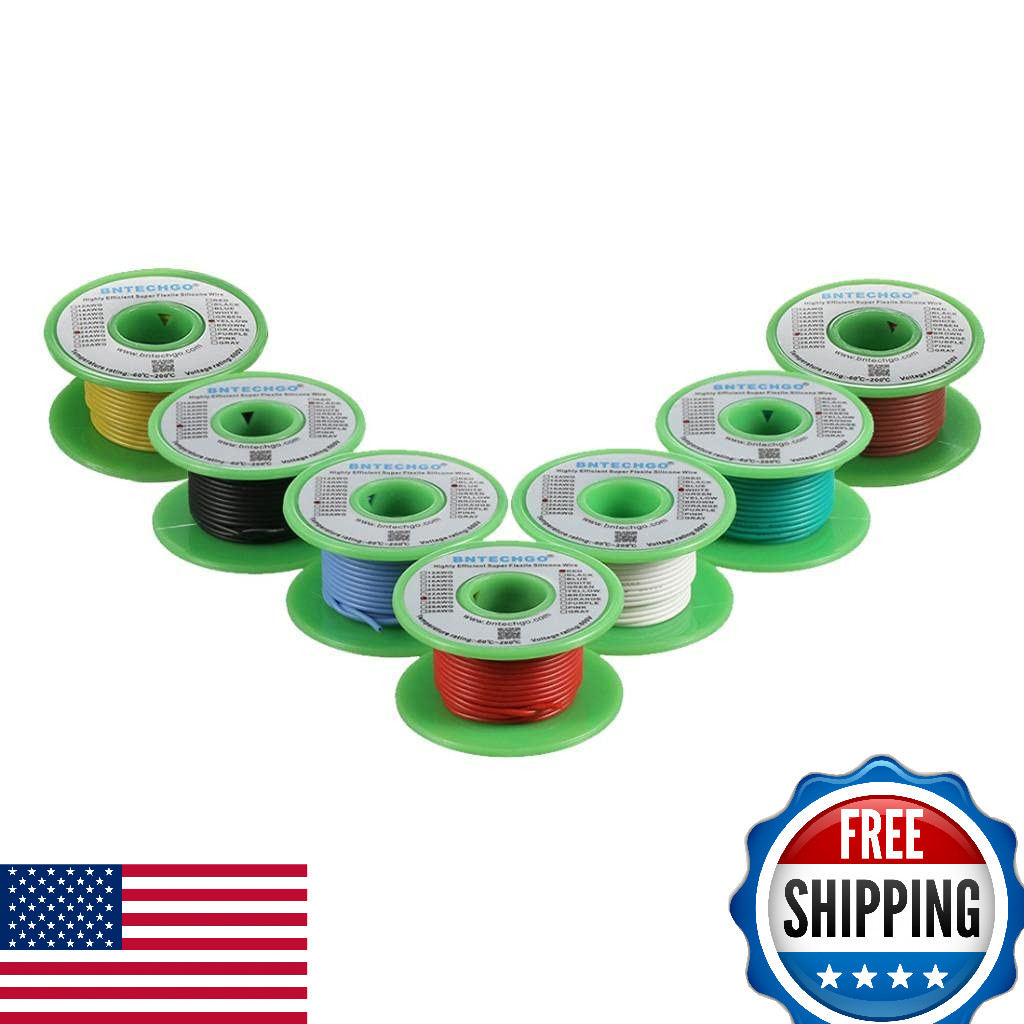 BNTECHGO 24 Gauge Silicone Wire Kit 7 Color Each 50 ft Flexible 24 AWG Stranded