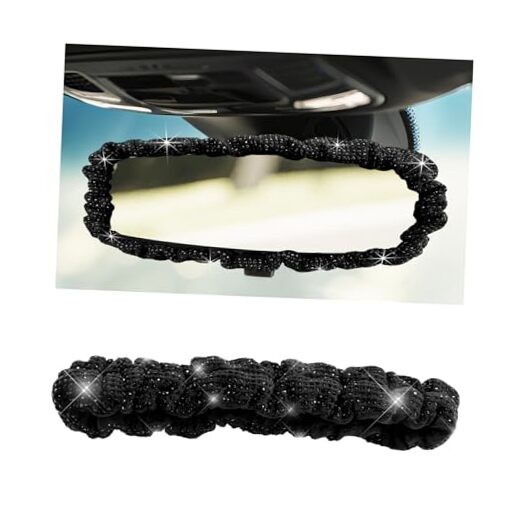 Bling Rearview Mirror Cover, Fluffy Rear View Mirror Edge Protector with Black