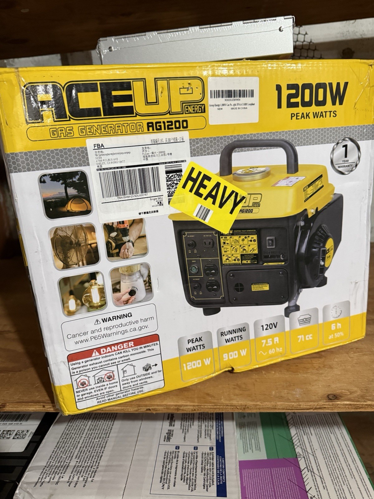 Aceup Energy 1200W Gas-Powered Generator, Pull Cord Start，Small Portable Generat