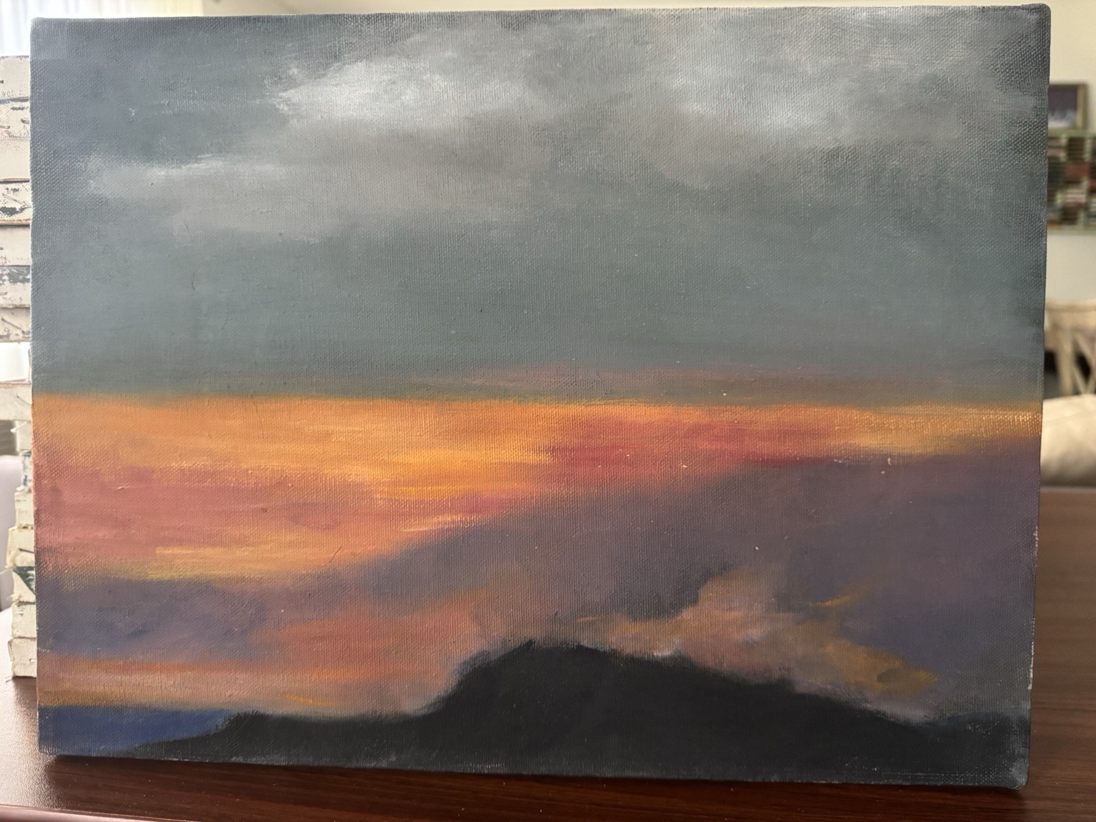 Vintage Canvas Painting Sky Scene