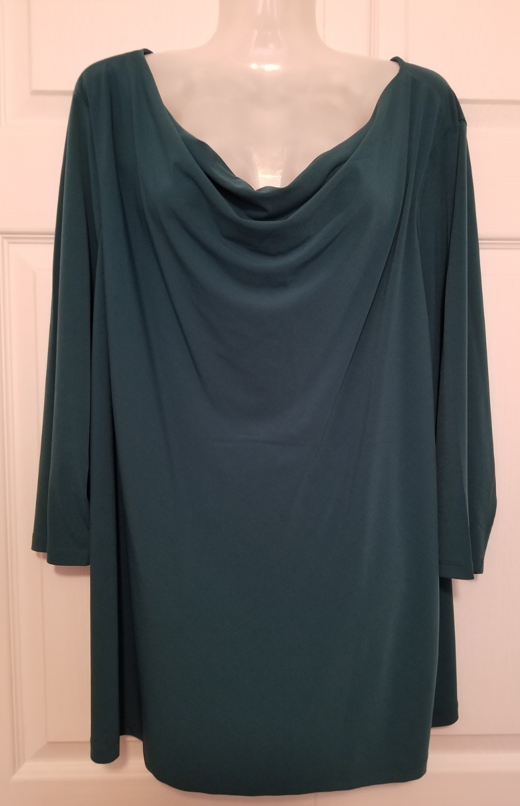 Susan Graver Women's Top Shirt Green Drape Neck 3/4 Sleeve Liquid Knit Size 1X 