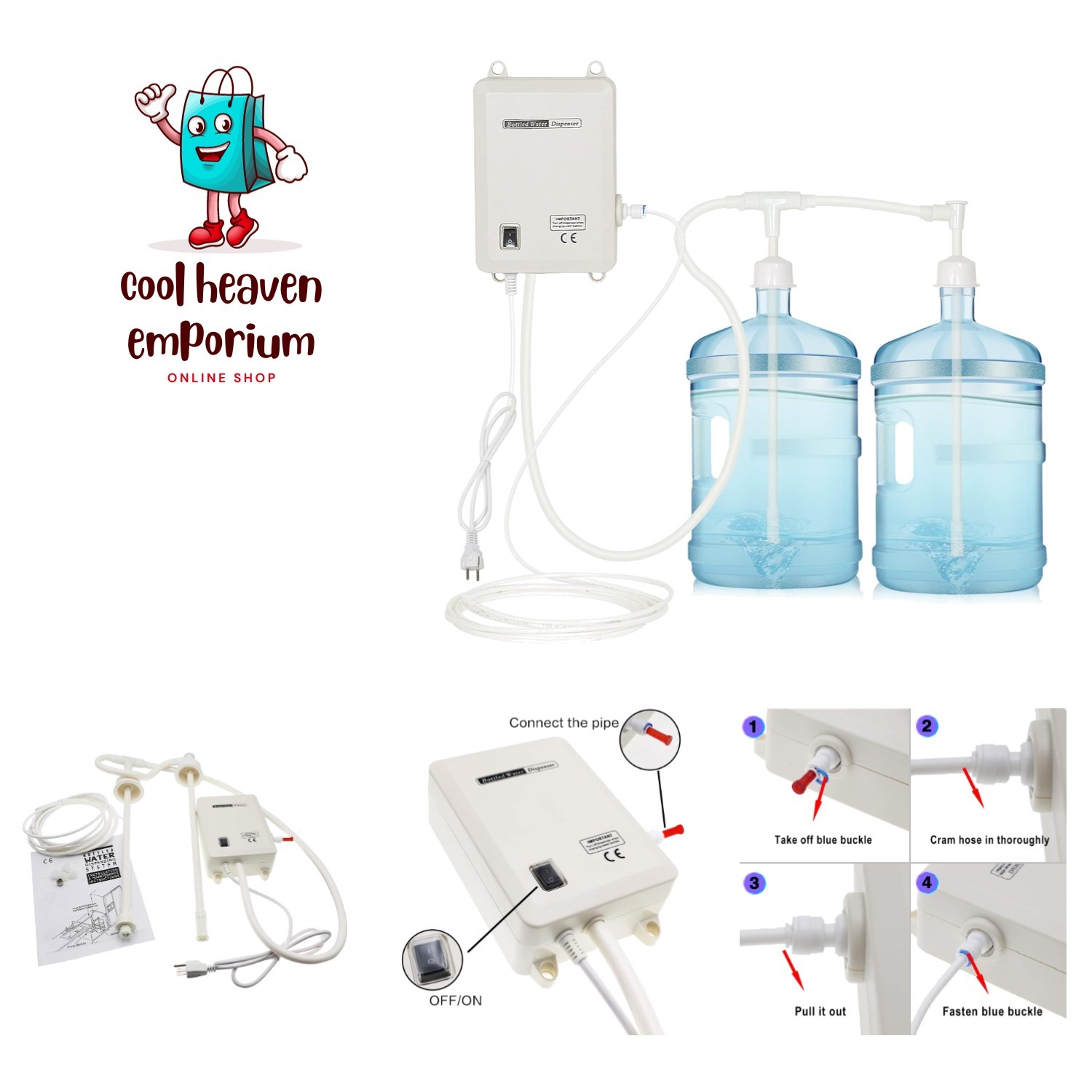 Double-Tube Electric Water Pump for 5 Gallon Bottles - 2L Flow Rate, 60Psi