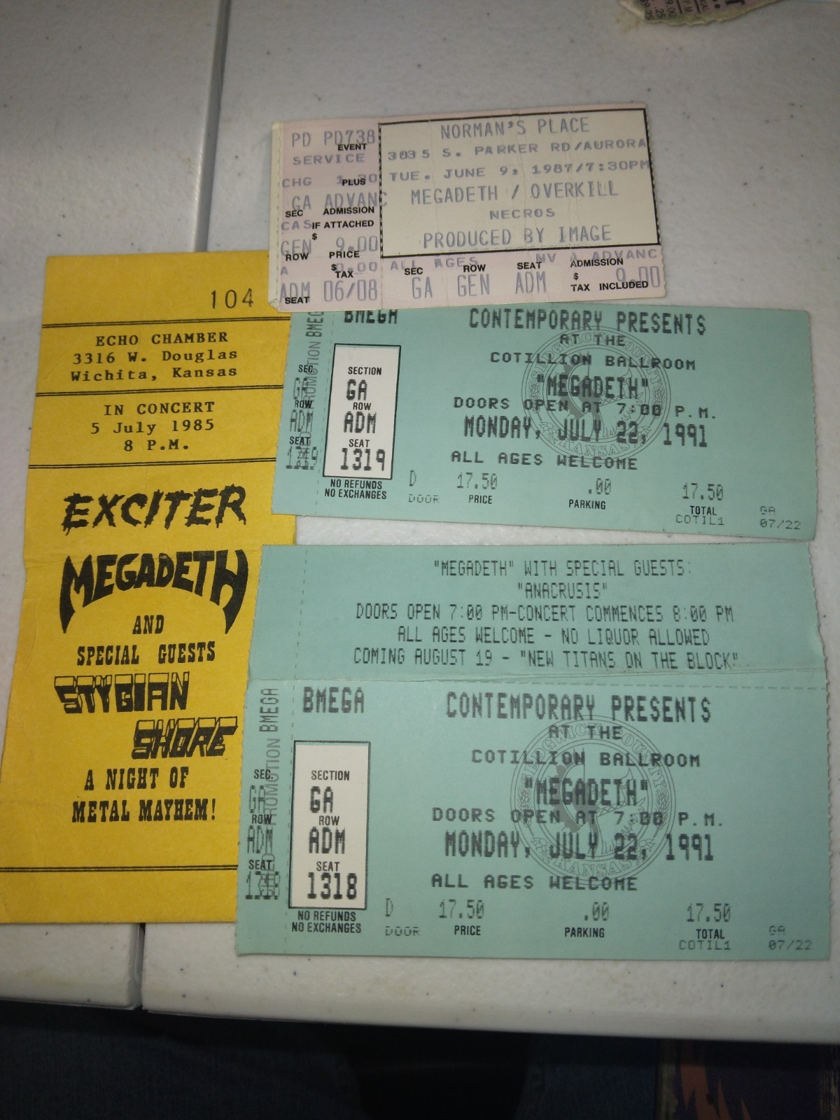 VINTAGE MEGADETH CONCERT TICKETS 85-91