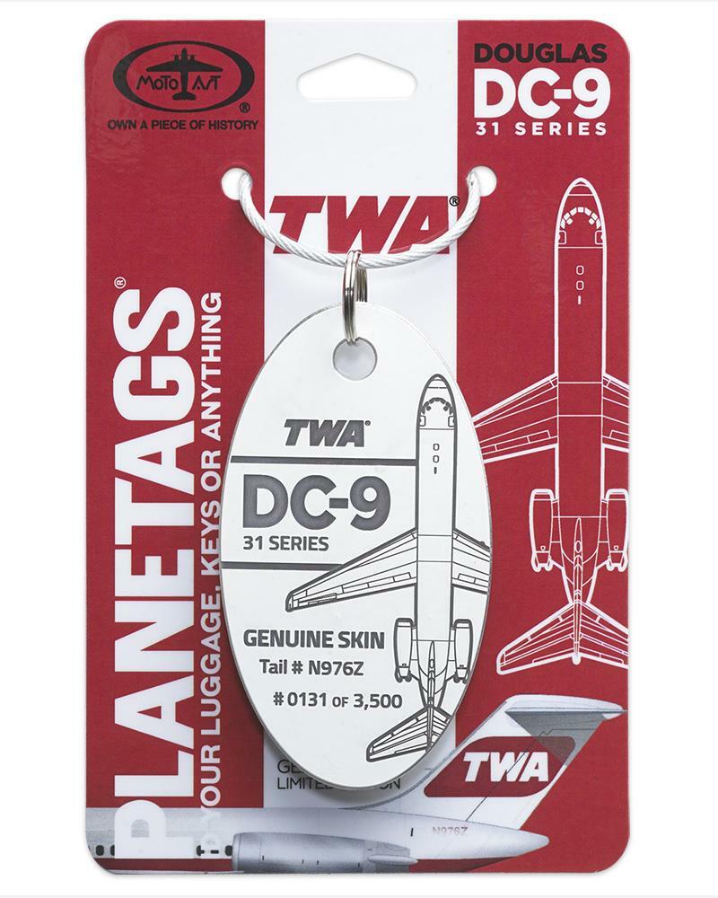 TWA Trans World Airlines Douglas DC-9-31 Tail #N976Z Aluminum Plane Skin Bag Tag