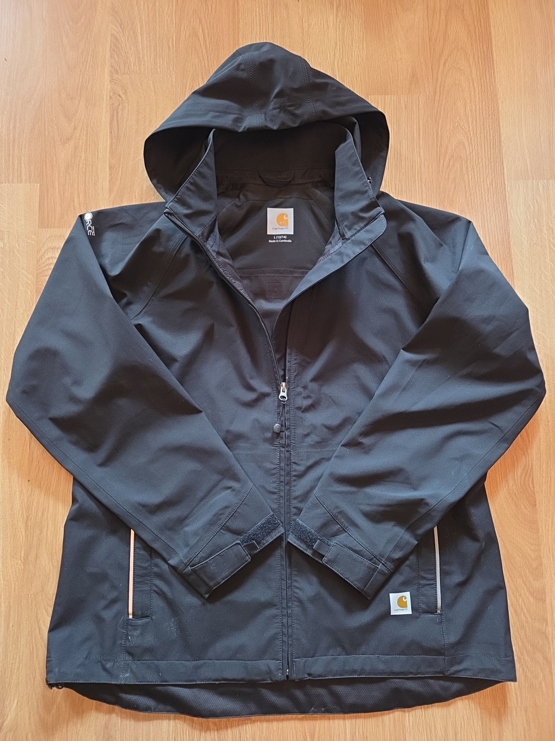 Carhartt Windbreaker Jacket Youth Large 12/14 Black Hooded Storm Defender Zip Up