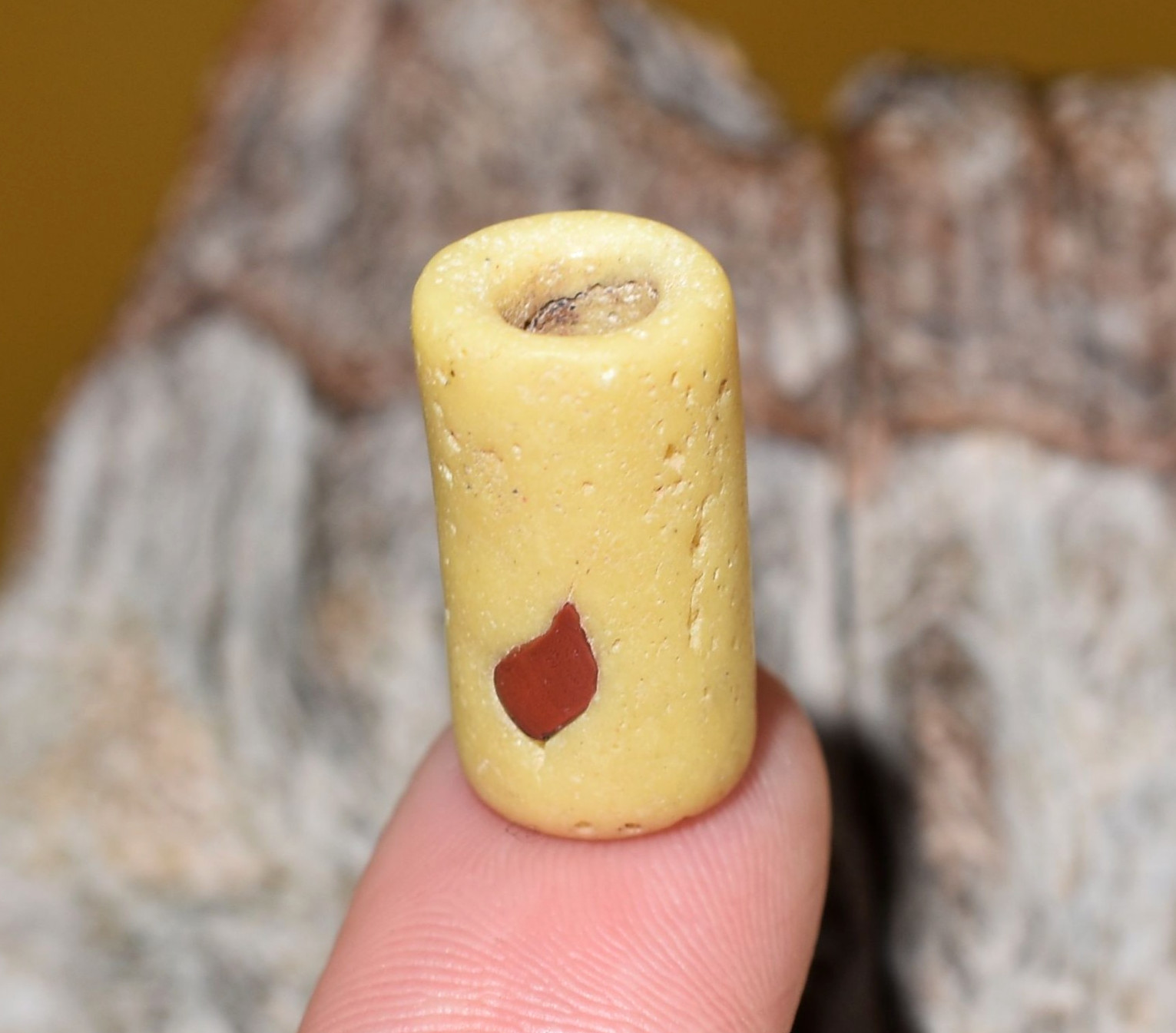 Antique Pale Yellow Powder Glass Akoso Eye African Trade Bead Ghana, West Africa