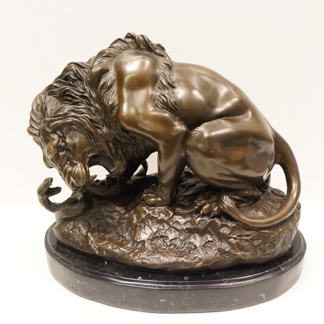 Art Deco Style Statue Sculpture Lion Wildlife Art Nouveau Style Bronze Signed