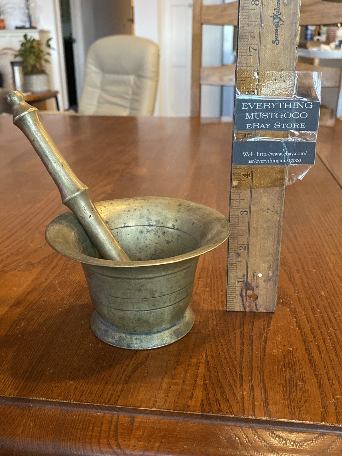 ANTIQUE 19th Century Brass Mortar & Pestle Apothecary Druggist Muddling Herbs