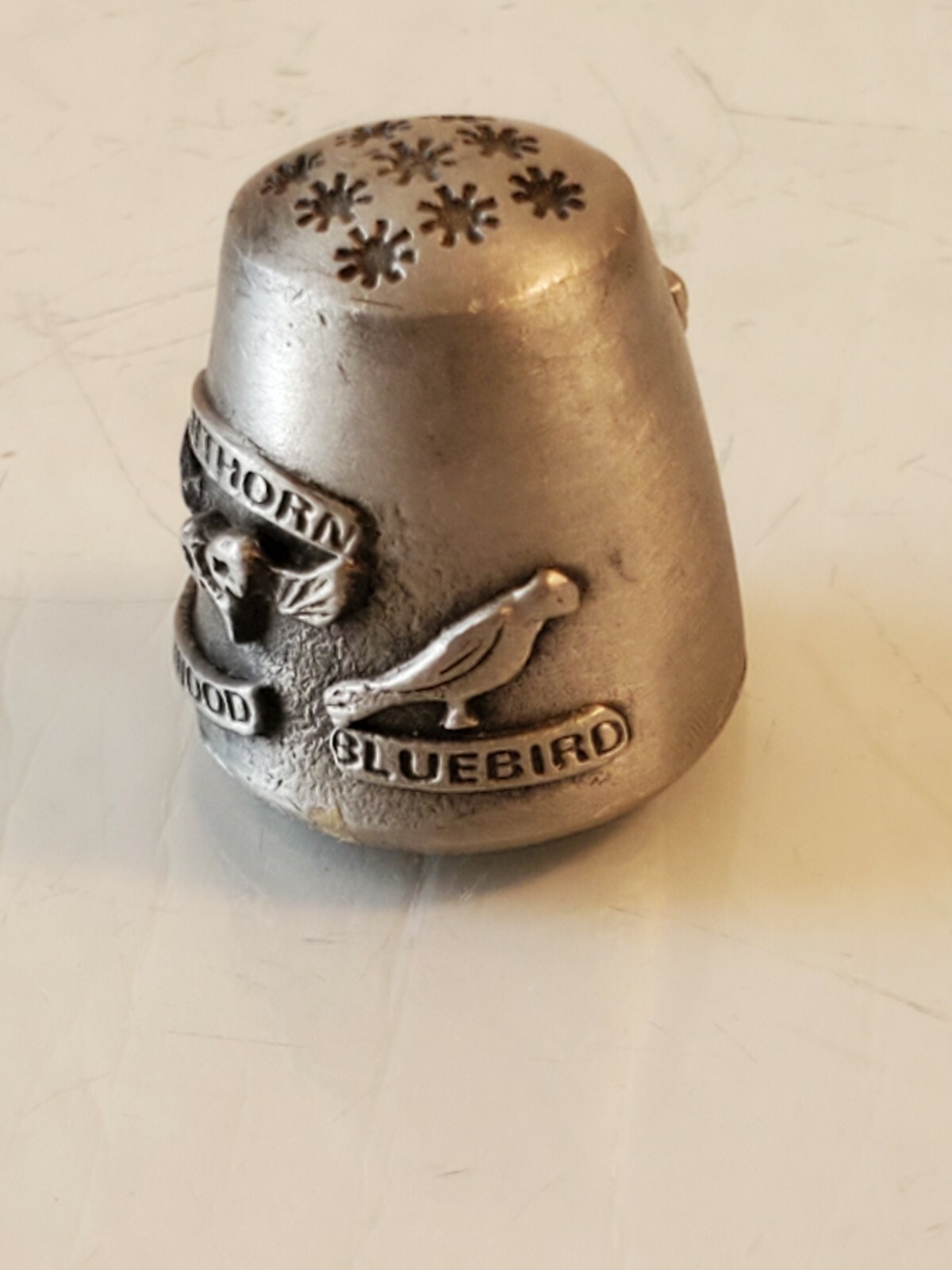 Vintage Pewter Missouri State 3D Blue Bird Hawthorn & Dogwood Sewing pewter box5