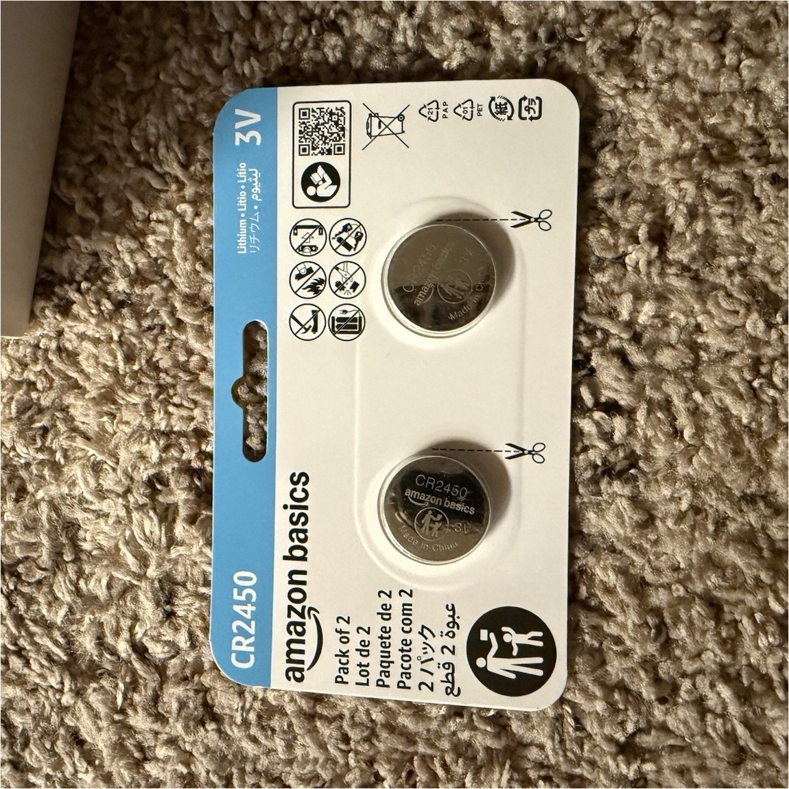 Amazon Basics CR2450 Lithium Coin Cell/Button Battery 3V Lithium 2-Pack, 24pack