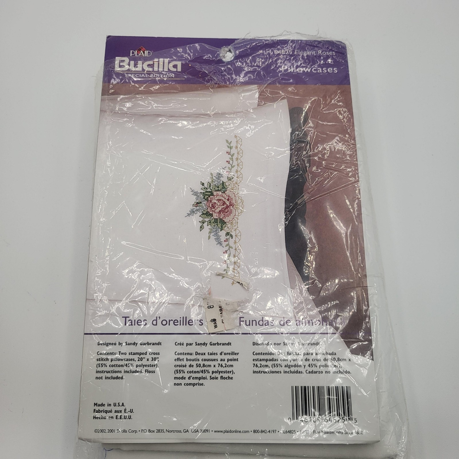 Bucilla Elegant Roses Pillowcase Pair 64825 Stamped Cross Stitch Kit New