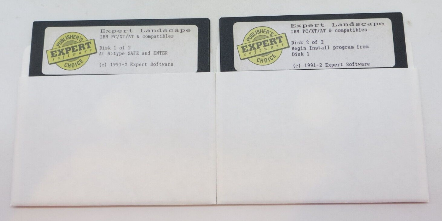 Expert Landscape 5.25" Floppy Disks 1992 IBM PC/XT/AT Computer Program vtg