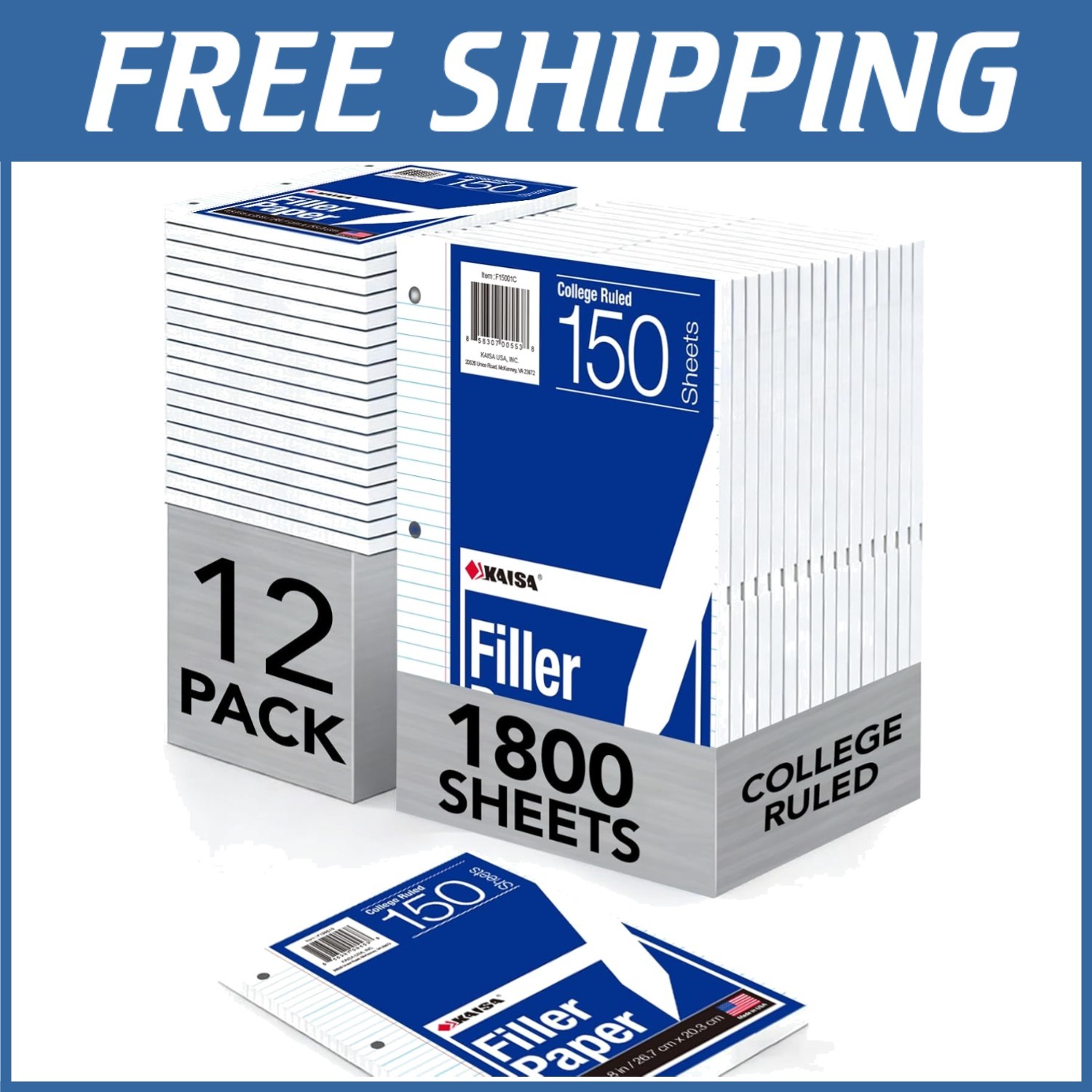 College Ruled Notebook Paper 12 Pack, 1800 Sheets