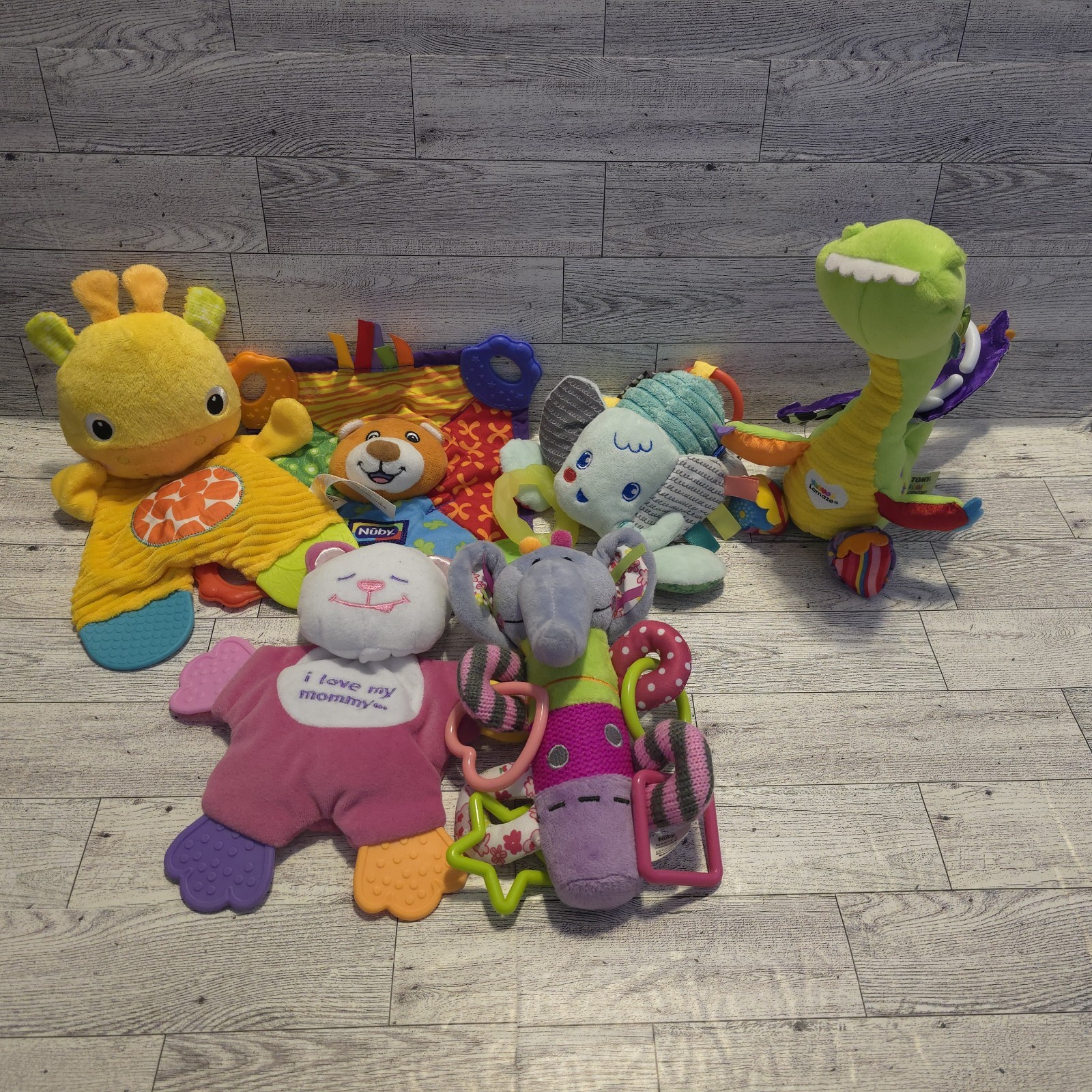 Lot of 6 Infant Toys Plush Teether Rattle Multiple Beands And Colors