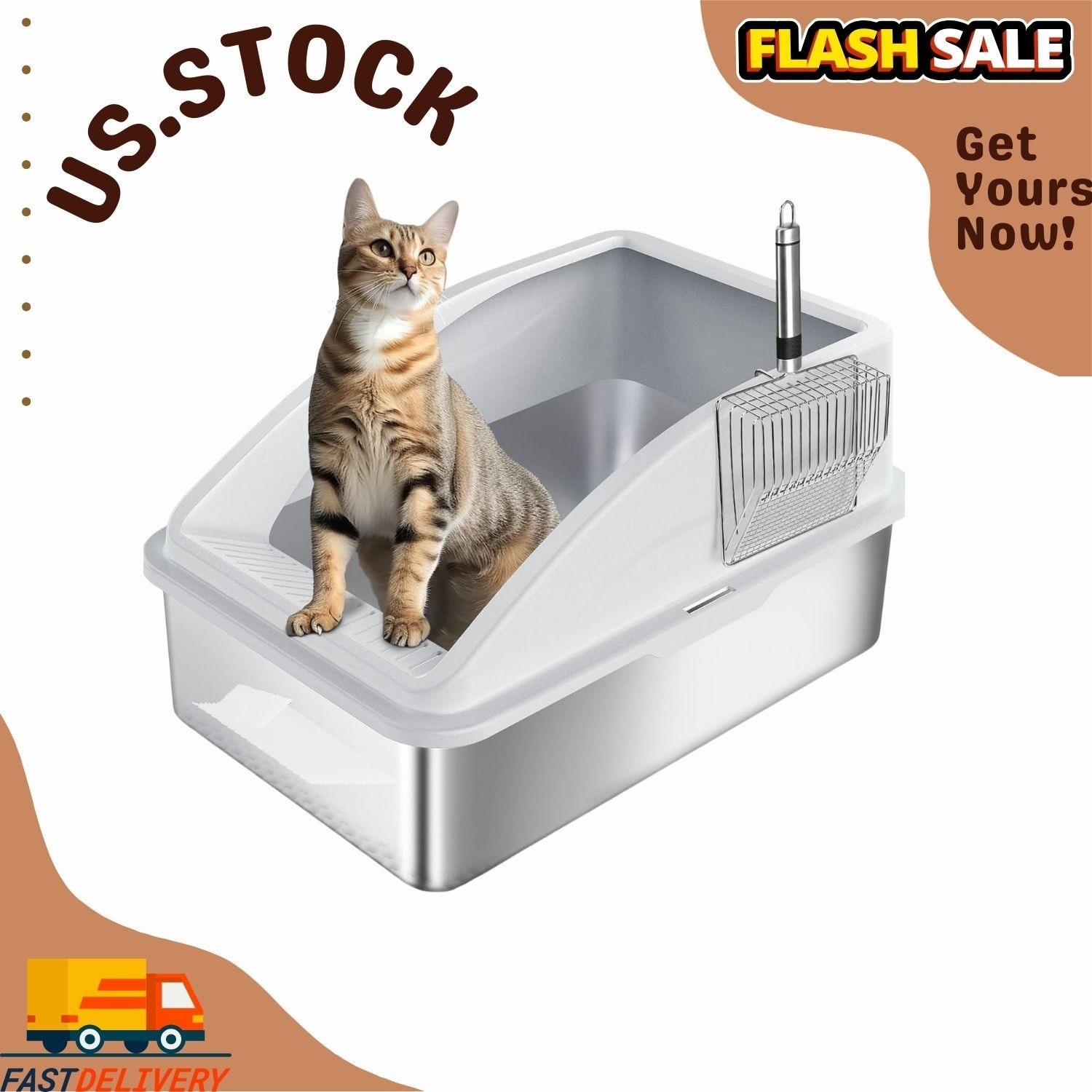 Stainless Steel XL Enclosed Litter Box with Lid - Anti-Leakage for Big Cats