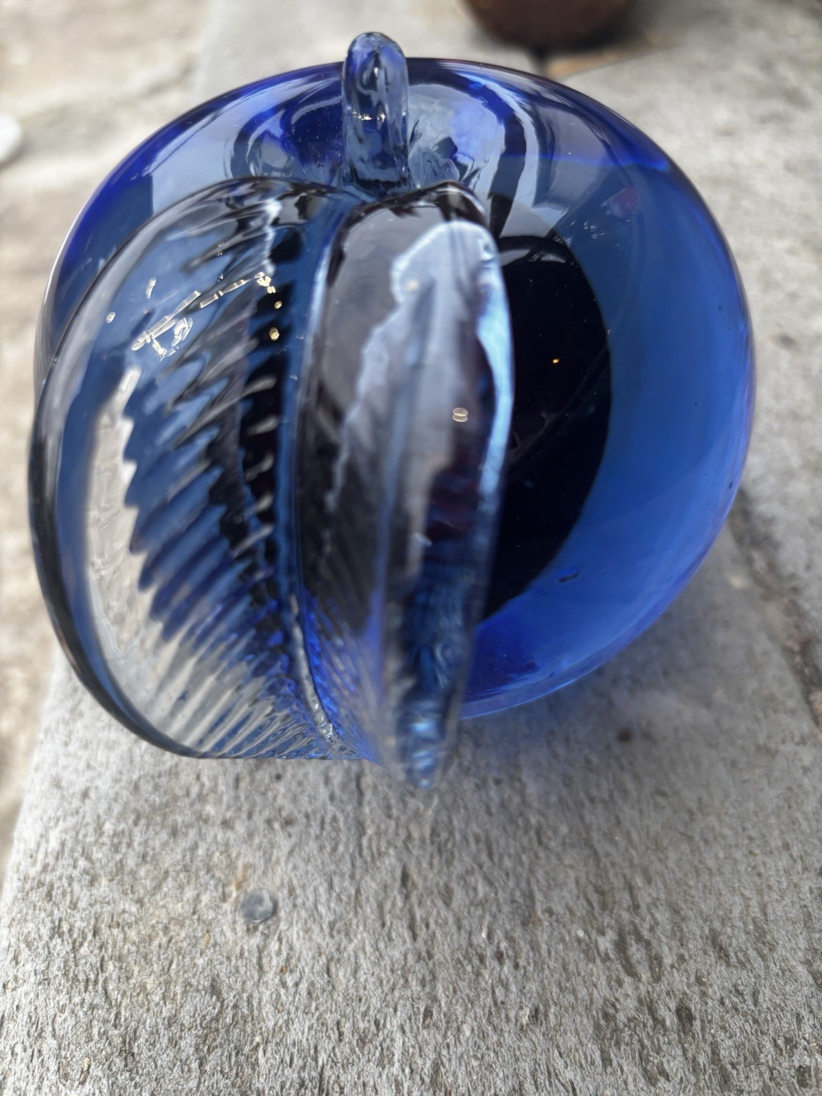 vintage hand-blown art glass apple, likely produced by the Blenko Glass