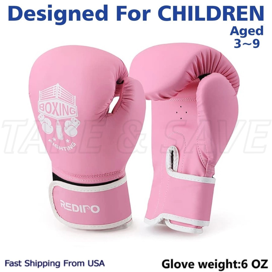Kids Pink Boxing Gloves Punching Bag Sparring Training Workout Gym Cage / 6oz