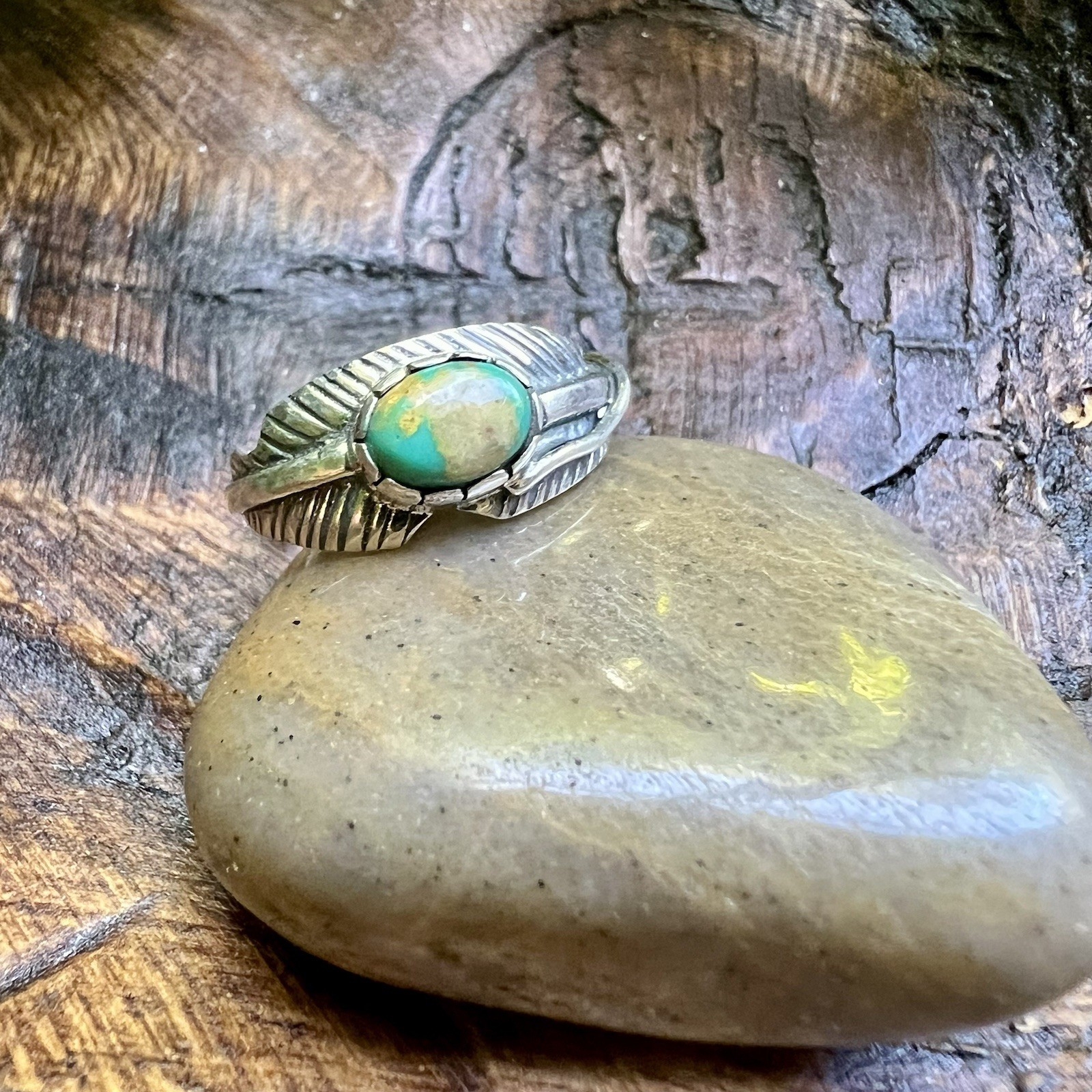 Sterling Silver Feather Ring Size 7 Kingman Turquoise Southwestern Boho